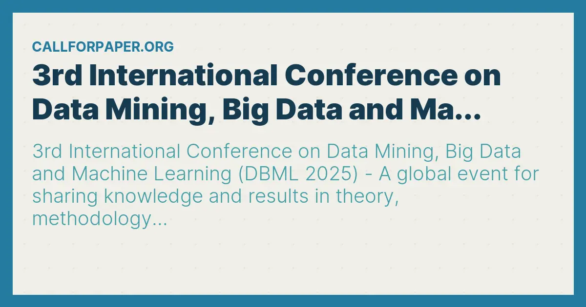 3rd International Conference on Data Mining, Big Data and Ma...