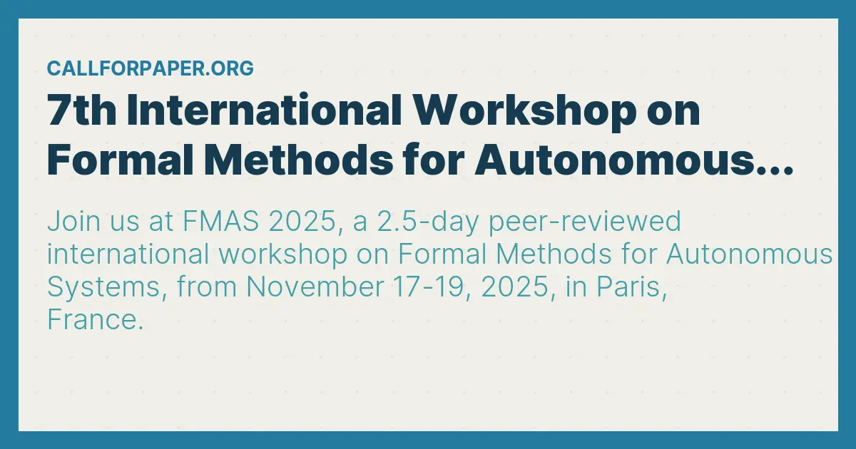 7th International Workshop on Formal Methods for Autonomous...