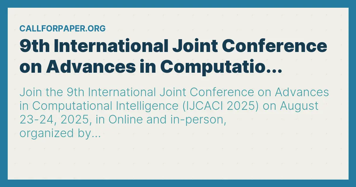 9th International Joint Conference on Advances in Computatio...