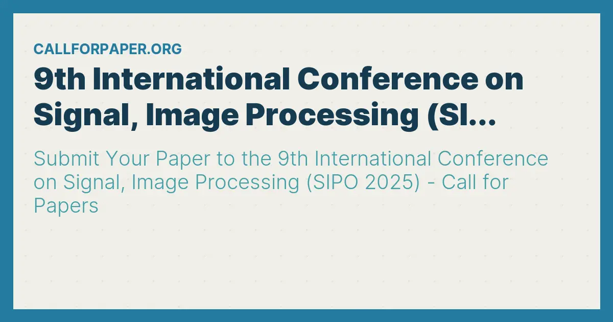 Conference Paper Image Processing 9th International Conference on Signal, Image Processing (SI...